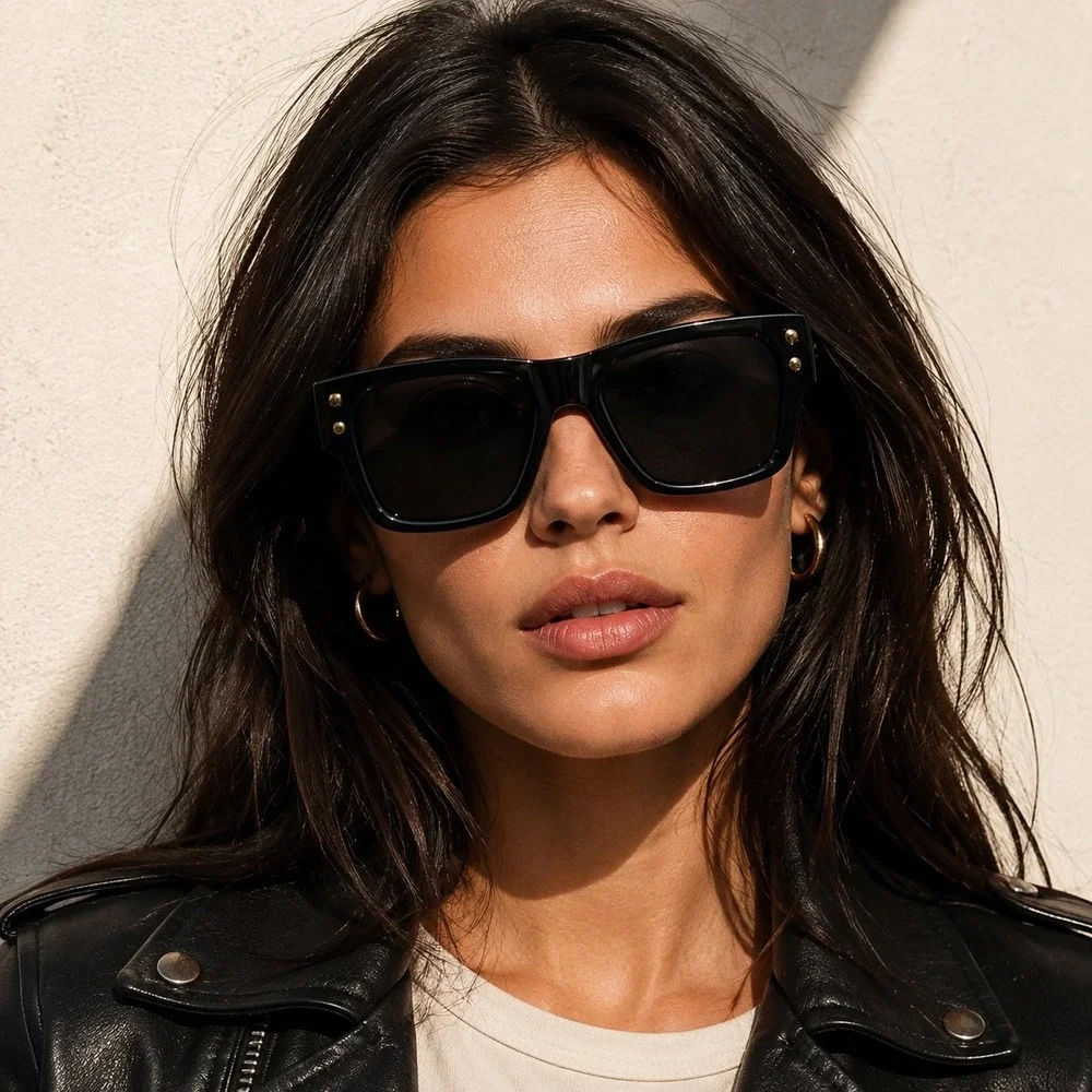 Free People Black Oversized Square Sunglasses Gold Studded Y2K Indie Sleaze NWT